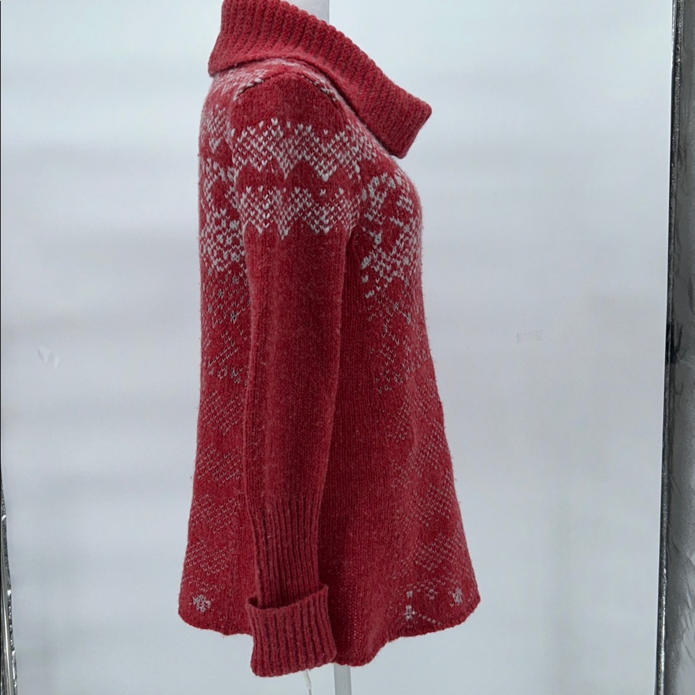 Free People Red Fair Isle Cowl Neck Sweater Women’s M Wool Blend Winter - Picture 5 of 11